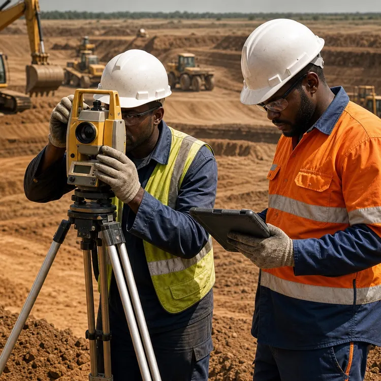 Civil engineers surveying an active earthworks project